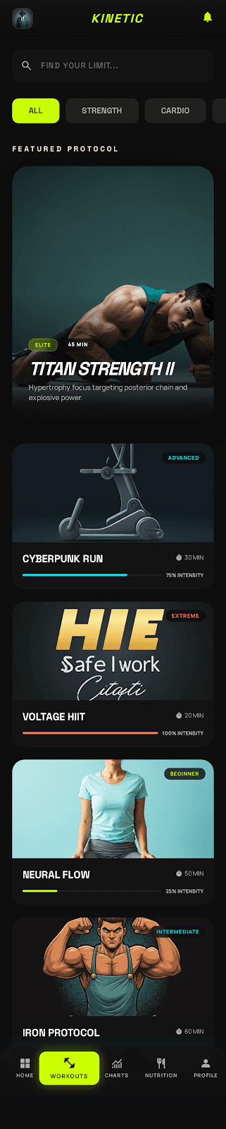 Kinetic workout library in the app